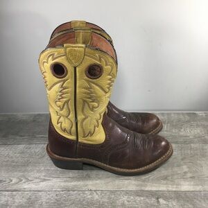 Womens Ariat 29325 Yellow Brown Leather Western Cowboy Buckaroo Boots Size 8.5